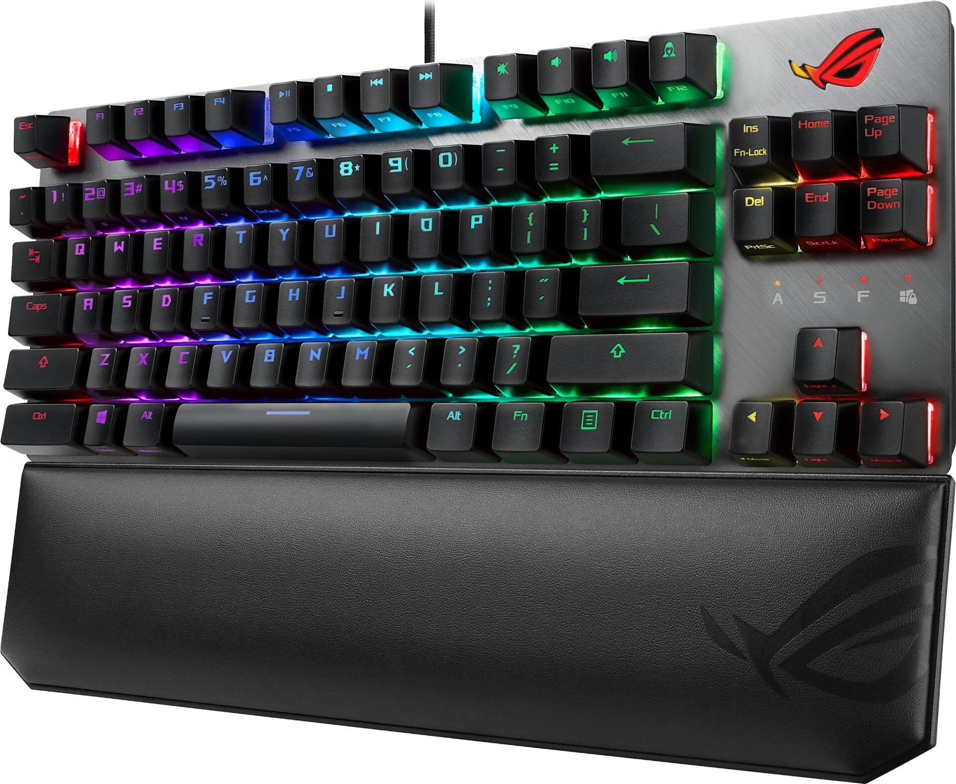 ASUS ROG Strix Scope TKL Deluxe - Tastatur - Hintergrundbeleuchtung - USB - Deutsch - Tastenschalter: CHERRY MX Brown - Grau, Schwarz (90MP00N7-BKDA00)