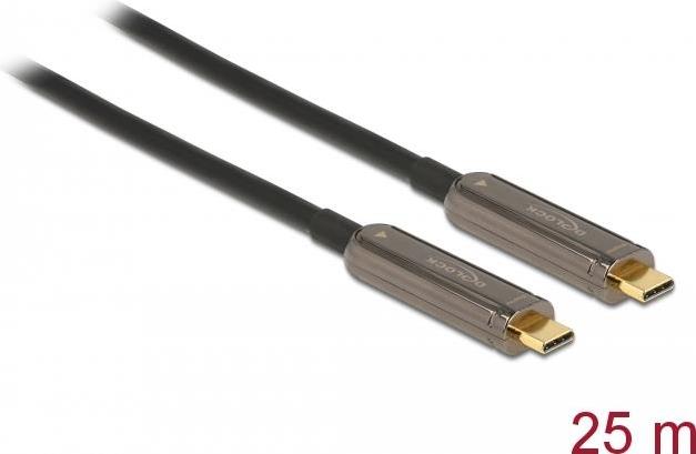 Delock - Video- / Audiokabel - USB-C männlich zu USB-C männlich - 25 m - Glasfaser - Schwarz - Active Optical Cable (AOC), unterstützt 4K 60 Hz (3840 x 2160)