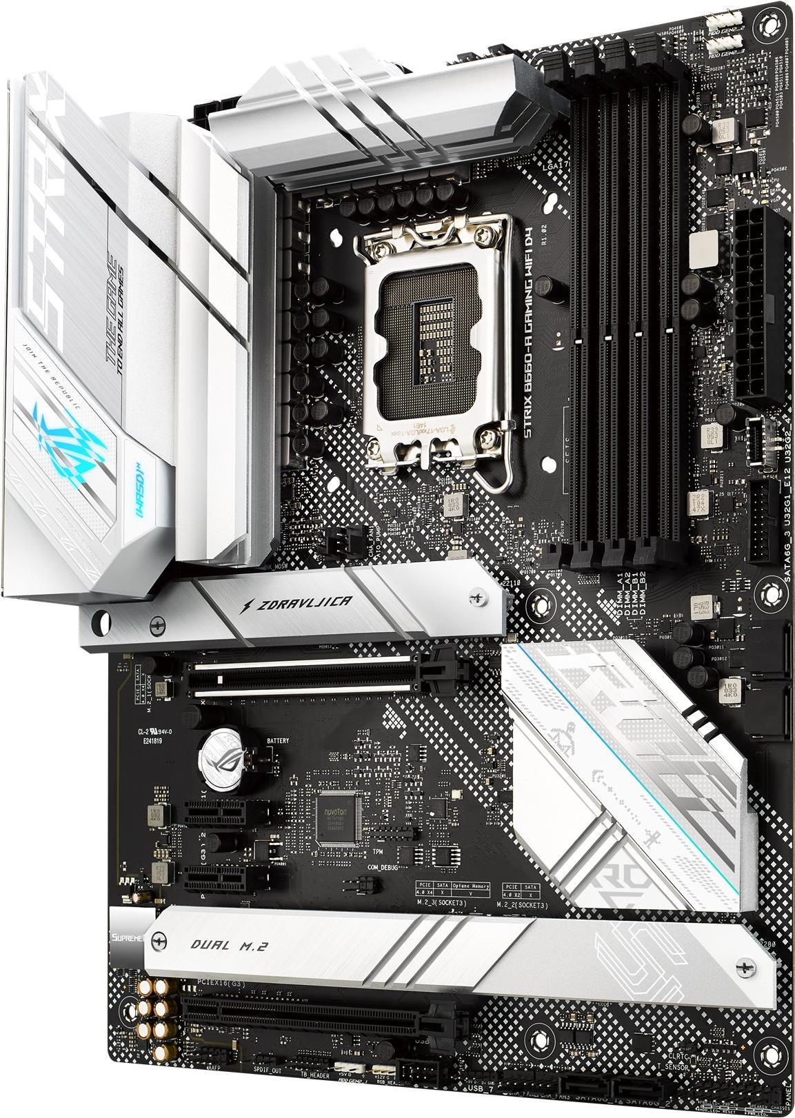 ASUS ROG STRIX B660-A GAMING WIFI D4 - Motherboard - ATX - LGA1700-Sockel - B660 Chipsatz - USB-C Gen2, USB-C Gen1, USB 3.2 Gen 1, USB 3.2 Gen 2, USB-C Gen 2x2 - 2.5 Gigabit LAN, Wi-Fi 6, Bluetooth - Onboard-Grafik (CPU erforderlich) - HD Audio (8-Kanal)