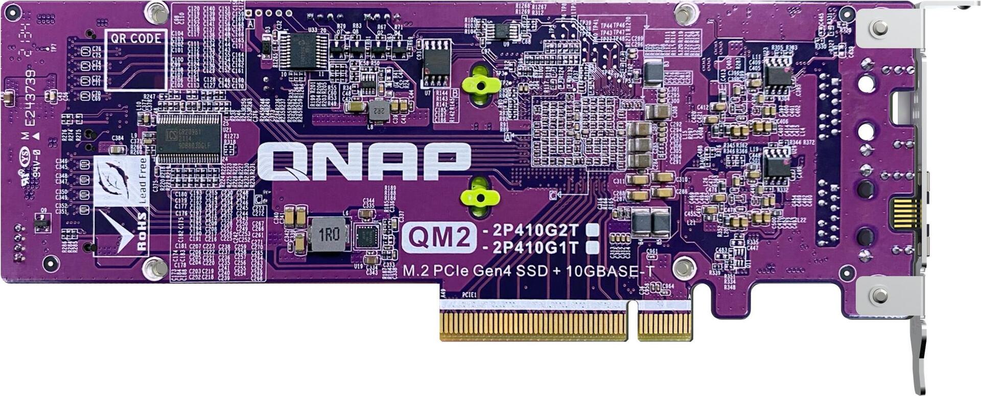 QNAP QM2-2P410G1T - Speicher-Controller mit 10GBASE-T Port - M.2 - PCIe 4.0 x4 (NVMe) - Low-Profile - PCIe 4.0 x8 - für QNAP TDS-h2489FU-4309Y-64, h2489FU-4314, h2489FU-4314-128, h2489FU-4314-256, TVS-h1288