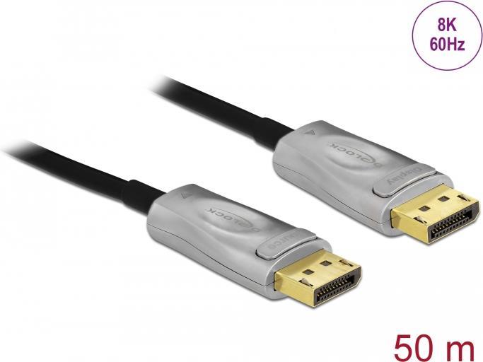 Delock - DisplayPort-Kabel - DisplayPort (M) eingerastet zu DisplayPort (M) eingerastet - DisplayPort 1.4 - 50 m - halogenfrei, Active Optical Cable (AOC), unterstützt 4K 144 Hz (3840 x 2160), unterstützt 8K 60 Hz (7680 x 4320) - Schwarz