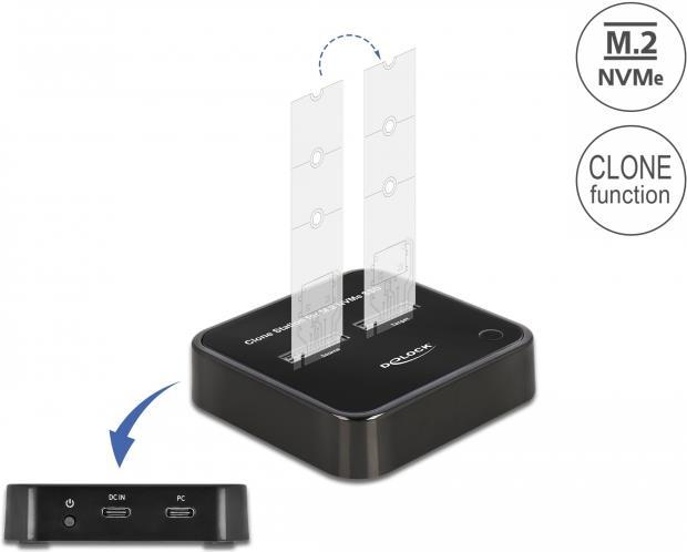 Delock - SSD-Dockingstation mit Klon-Funktion Schächte: 2 - M.2 - M.2 NVMe Card - USB 3,2 (Gen 2) - Schwarz (64177)