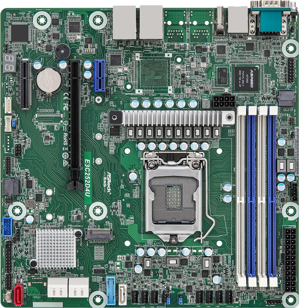 ASRock Rack E3C252D4U - Motherboard - micro ATX - LGA1200-Sockel - C252 Chipsatz - USB 3.2 Gen 1 - 2 x Gigabit LAN - Onboard-Grafik