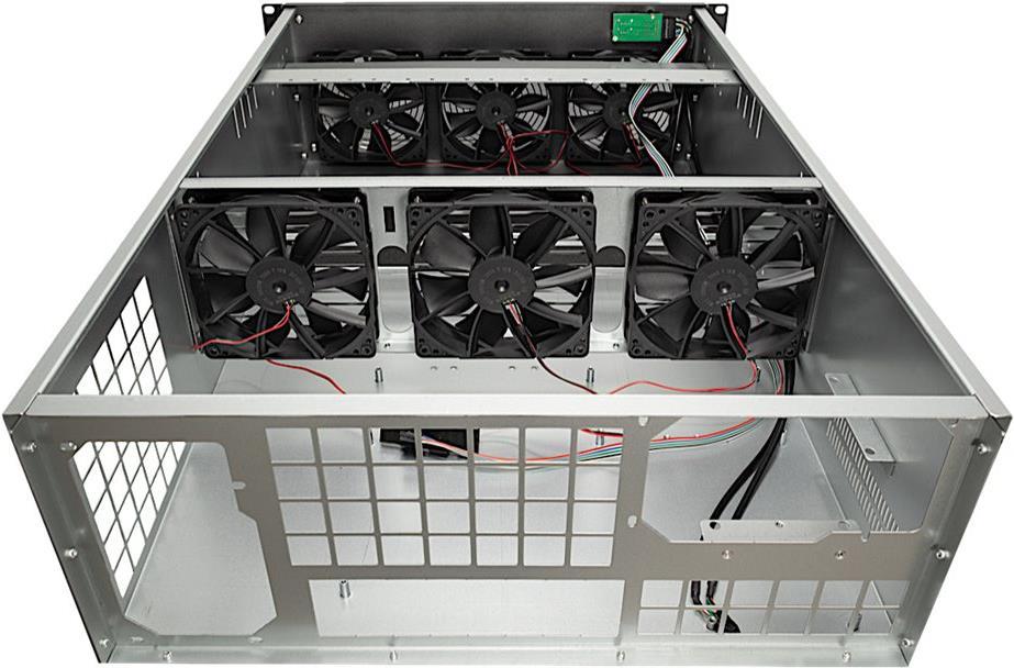 INTER-TECH IPC 4w40 Mining-Rack 48,26cm 48,30cm (19") 4HE IPC-Gehaeuse keine ext/int Laufwerke Montagleisten fuer GraKa 6x 120 Luefter (88887374)