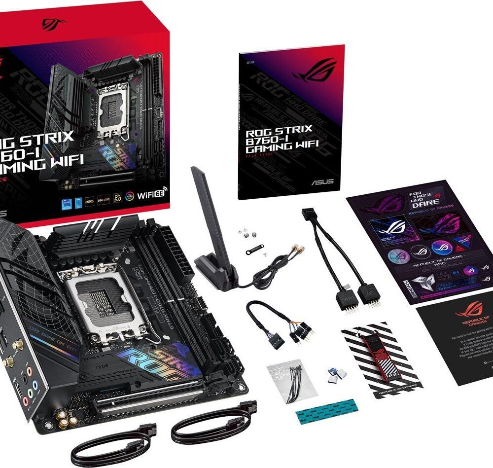 ASUS ROG STRIX B760-I GAMING WIFI - Intel - LGA 1700 - Intel® Celeron® - Intel® Core™ i3 - Intel® Core™ i5 - Intel® Core™ i7 - Intel® Core™ i9,... - LGA 1700 - DDR5-SDRAM - 64 GB (90MB1D90-M0EAY0)