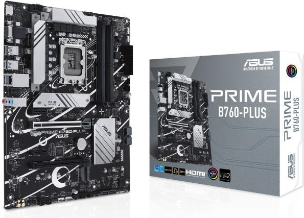 ASUS PRIME B760-PLUS - Motherboard - ATX - LGA1700-Sockel - B760 Chipsatz - USB 3,2 Gen 1, USB 3,2 Gen 2, USB4, USB-C 3,2 Gen 2x2, USB-C 3,2 Gen 1 - 2,5 Gigabit LAN - Onboard-Grafik (CPU erforderlich) - HD Audio (8-Kanal) (90MB1EF0-M0EAY0)