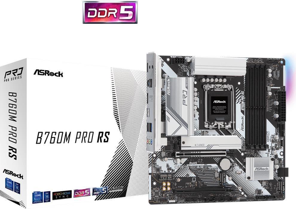 ASRock B760M PRO RS/D5 - Motherboard - micro ATX - LGA1700-Sockel - B760 Chipsatz - USB 3,2 Gen 1, USB-C 3,2 Gen 1 - 2,5 Gigabit LAN - Onboard-Grafik (CPU erforderlich) - HD Audio (8-Kanal) (90-MXBLH0-A0UAYZ)