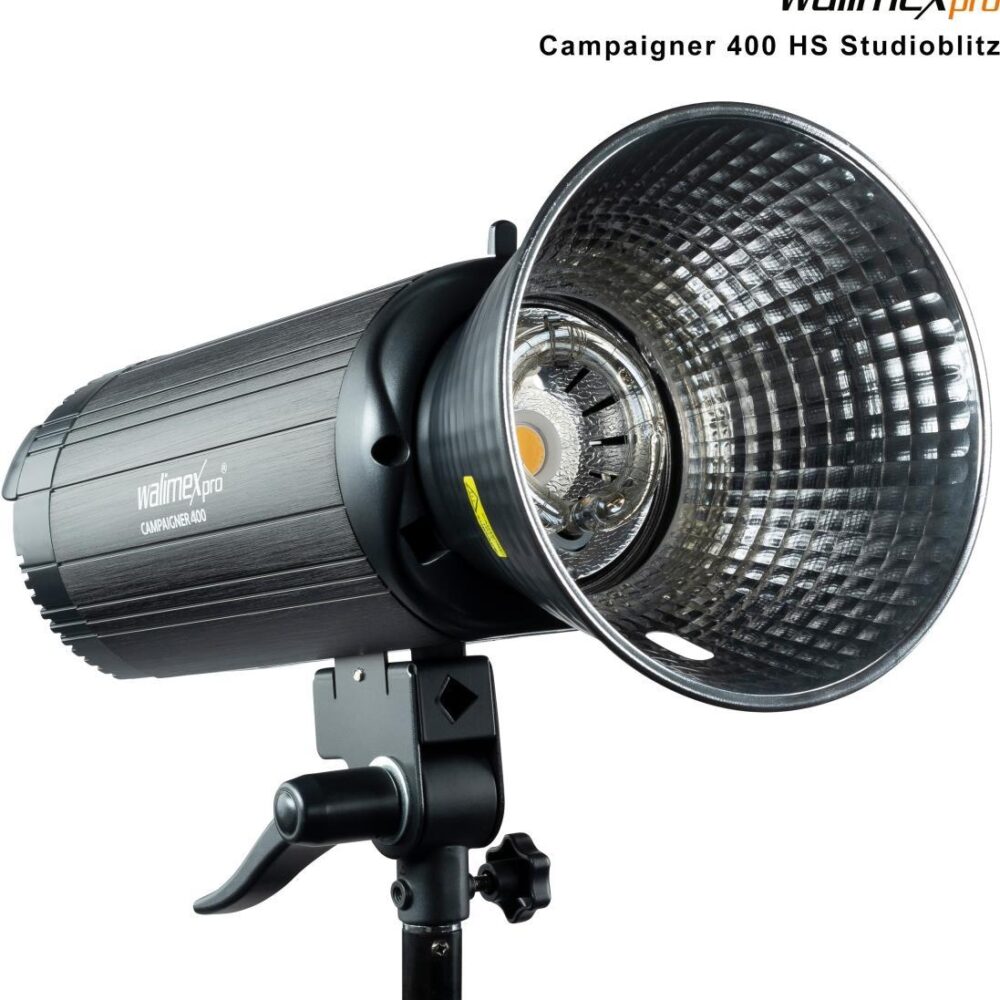 Walimex pro Campaigner 400 HS Set Single mit integriertem 2.4 GHz Empfänger, 400 Ws, Schnelle Abbrennzeit, LED-Einstelllicht Und Benutzerfreundliches Bedienpanel, Hochwertiger Aluminium-Finish (1023381)