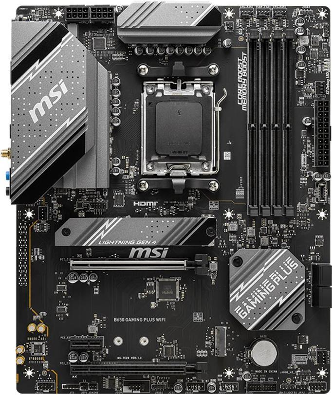 MSI B650 GAMING PLUS WIFI - Motherboard - ATX - Socket AM5 - AMD B650 Chipsatz - USB 3,2 Gen 1, USB 3,2 Gen 2, USB-C 3,2 Gen2, USB-C 3,2 Gen 2x2 - 2,5 Gigabit LAN, Bluetooth, Wi-Fi - Onboard-Grafik (CPU erforderlich) - HD Audio (8-Kanal) (7E26-001R)