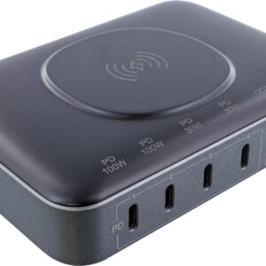 InLine® Qi Powerstation Multiport, Netzteil, Ladegerät, 4x USB Typ-C, 2x USB Typ-A, GaN, 100W, Wireless charging 15W, schwarz (31517K)