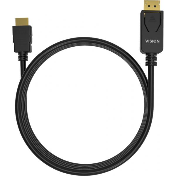 Vision TC 2MDPHDMI/BL cavo e adattatore video 2 m DisplayPort HDMI tipo A [Standard] Nero (4K 60 Hz - DP version 1.3 - gold connectors - HDMI 2.0 supports hotplug - DP [m] to HDMI [m] - outer diameter 6.0 mm - 30 AWG - 2 m - black)