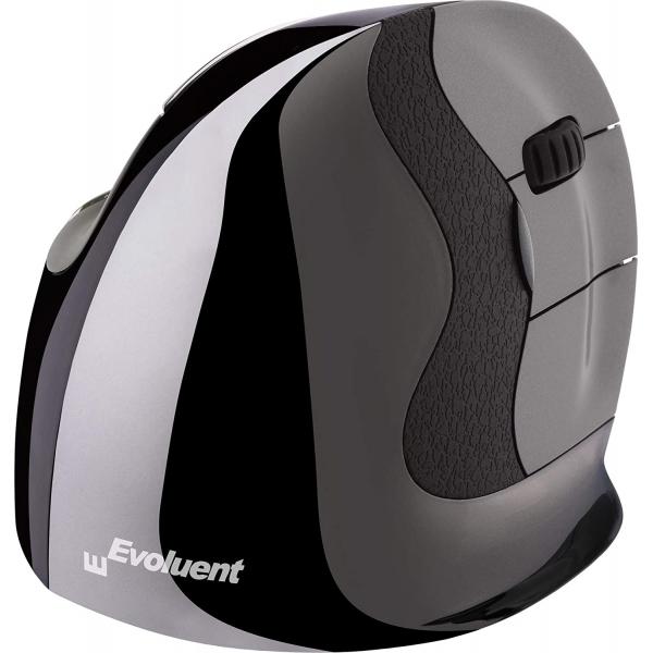Evoluent VMDMW mouse Ufficio Mano destra RF Wireless Laser (Evoluent VerticalMouse D - Right handed USB wireless - Medium. The New D or version 6 is the latest revision of the award winning Evoluent mouse. Improvements include laser sensor; contoured buttons improving feel and response; Extra wide lip along the bottom edge preventing finger drag and the micro USB receiver can now be stored behind a magnetic battery cover; in addition there are several new functions supported by the Evoluent Mou