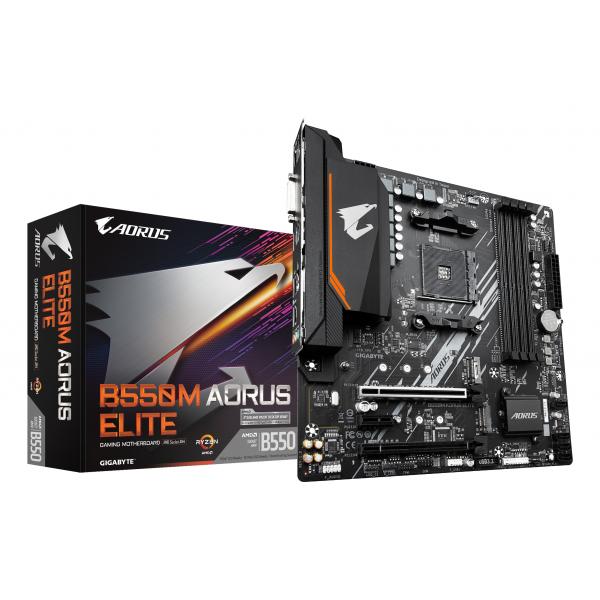 GIGABYTE B550M AORUS ELITE Scheda madre - CPU AMD Ryzen 5000, VRM a 5+3 fasi, fino a 4733 MHz DDR4, 1xPCIe 4.0 + 1xPCIe 3.0 M.2, LAN 1GbE, USB 3.2 Gen 1 (Gigabyte B550M AORUS ELITE Ultra Durable AMD AM4 Socket Motherboard, Micro-ATX, 4x DDR4 Slots, 2x M.2 Sockets, Fitted I/O Shield, GbE LAN, 1x DVI-D / 1x HDMI Port)