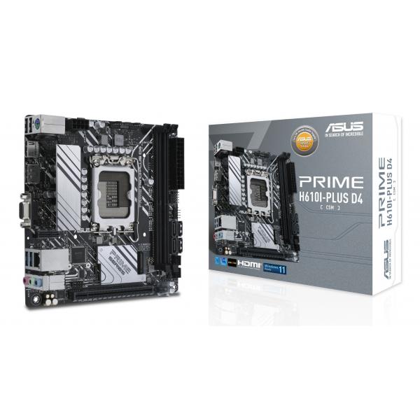 ASUS PRIME H610I-PLUS D4-CSM Intel H610 LGA 1700 mini ITX (ASUS PRIME H610I-PLUS D4-CSM - Motherboard - mini ITX - LGA1700 Socket - H610 Chipset - USB 3.2 Gen 1 - Gigabit LAN - onboard graphics [CPU required] - HD Audio [8-channel])