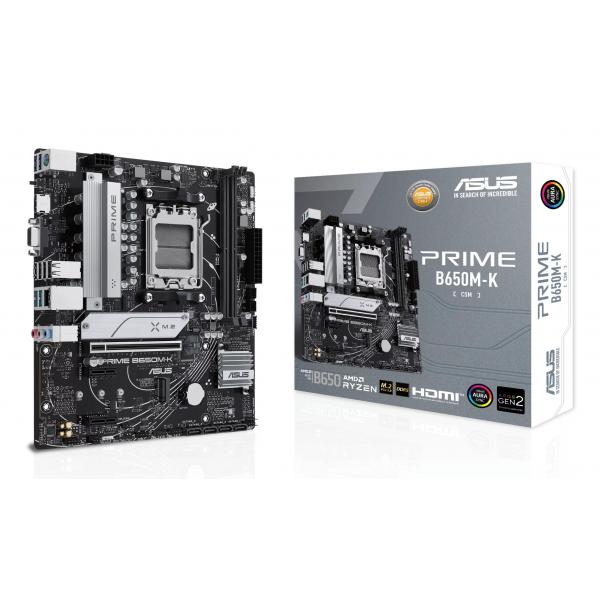 ASUS PRIME B650M-K AMD B650 Socket AM5 micro ATX (ASUS PRIME B650M-K - Motherboard - micro ATX - Socket AM5 - AMD B650 Chipset - USB 3.2 Gen 1, USB 3.2 Gen 2, USB-C 3.2 Gen 1 - 2.5 Gigabit LAN - onboard graphics [CPU required] - HD Audio [8-channel])