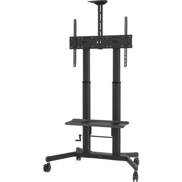 Vision VFM-F26 Supporto TV a parete 2,54 m [100] (Steel Cart fits display 55-100 with VESA sizes up to 800 x 600 - Crank handle adjusts height - Tilt adjustment - Large shelf for laptop or video bar included - VC shelf included - 100 mm all locking wheels - SWL 80 kg - Black)