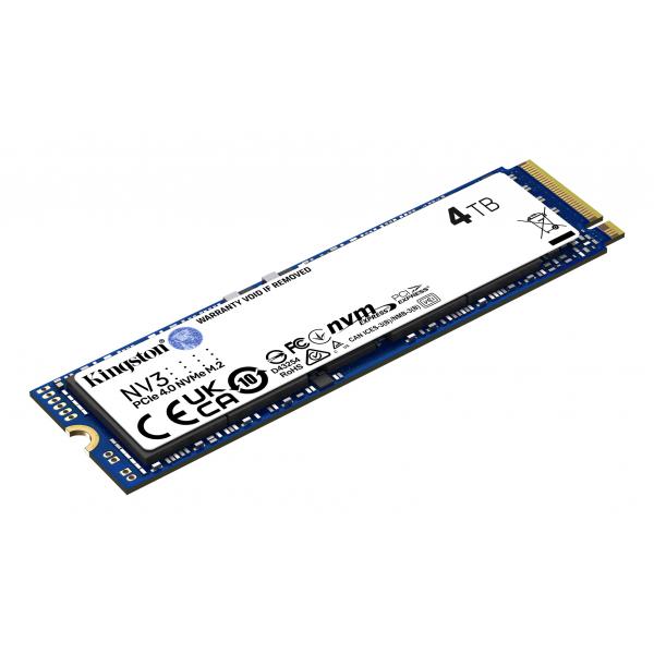 Kingston Technology 4000G NV3 M.2 2280 NVMe SSD (Kingston NV3 [SNV3S/4000G] 4TB NVMe SSD, M.2 Interface, PCIe Gen4, 2280, Read 6000 MB/s, Write 5000 MB/s, 3 Year Warranty)