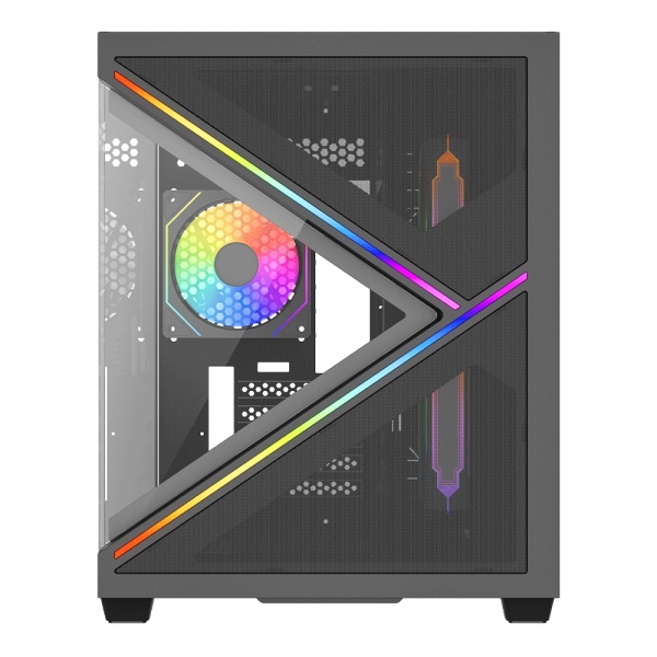 VIDA ARCADE Midi Tower Nero (Vida Arcade Black ARGB Gaming Case w/ Glass Side & Glass/Mesh Front, Micro ATX, ARGB Strips, 3x ARGB PWM Fans, 6-Port ARGB Fan Hub & Remote Control)