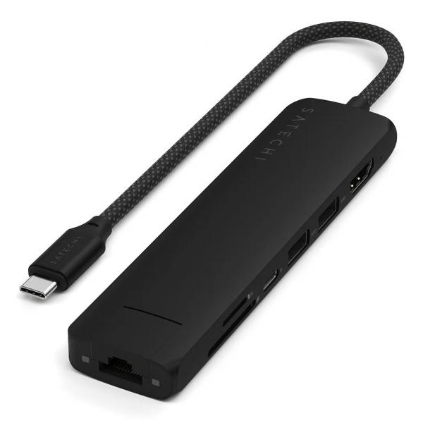 Satechi ST-P7SK hub di interfaccia USB tipo-C 10000 Mbit/s Nero (Satechi 7-in-1 USB-C Slim Multiport Ad)