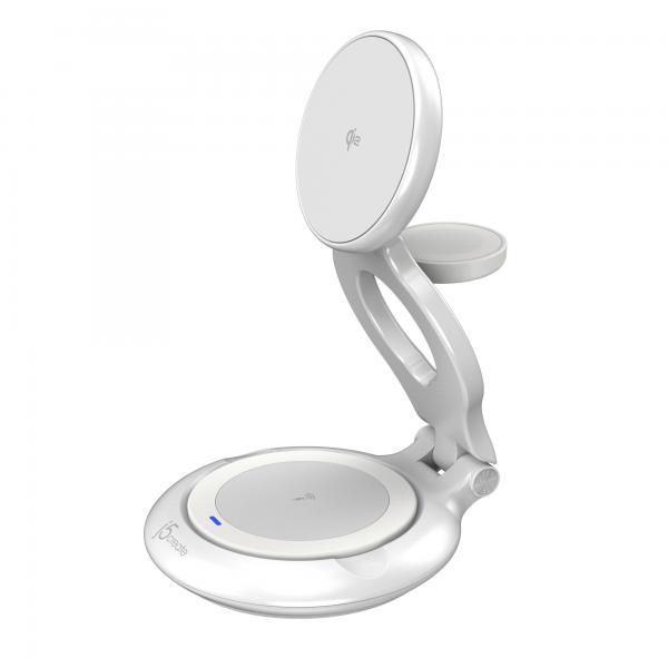 j5create JUPW3415-N Caricabatterie per dispositivi mobili Orologio intelligente, Cuffie, Smartphone Bianco USB Carica wireless Ricarica rapida Interno (J5CREATE QI2 3-IN-1 MAGNETIC FOLDABLE WL)