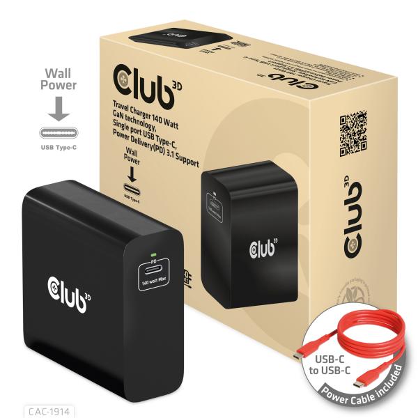 CLUB3D CAC-1914EU Caricabatterie per dispositivi mobili Universale Nero AC Ricarica rapida Interno (Club3D LadegerÃ¤t 1xUSB Typ C,)