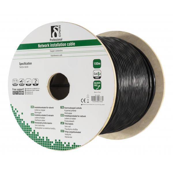 Deltaco TP-49B cavo di rete Nero 100 m Cat6a U/FTP [STP] (DELTACO bulkkabel - 100 m - sort)