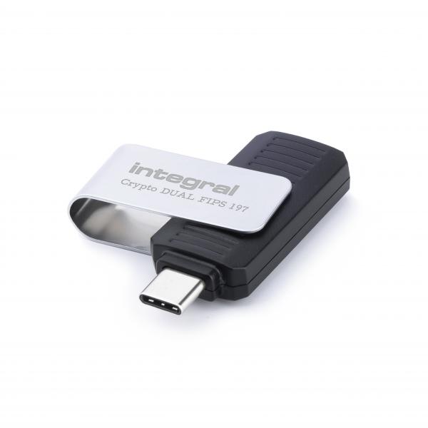 Integral INFD256GCRDLC3-197 unità flash USB 256 GB USB tipo-C 3.2 Gen 1 [3.1 Gen 1] Nero, Argento (256GB HARDWARE ENCRYPTED USB-C 3.2 GEN1 DRIVE [USB3.1 USB3.0] SECURE DUAL PASSWORD ADMINUSER 256BIT AES CRYPTO-C FIPS 197 INTEGRAL)