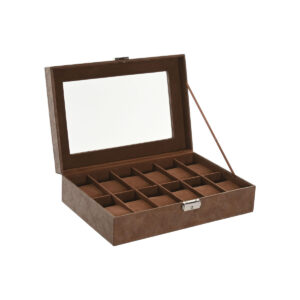 Scatola-Portagioie Home ESPRIT Marrone Poliuretano Cristallo Legno MDF 30 x 20 x 8 cm