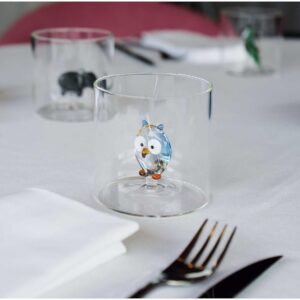 WD Lifestyle Bicchiere in vetro borosilicato. Capacità 250 ml. Decoro gufo.
