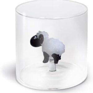 WD Lifestyle Bicchiere in Vetro Borosilicato 250ml con Decorazione (pecora)