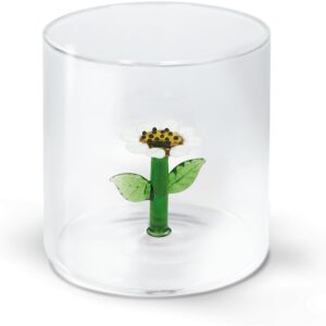 WD Lifestyle Bicchiere in vetro borosilicato. Capacità 250 ml. Decoro margherita.