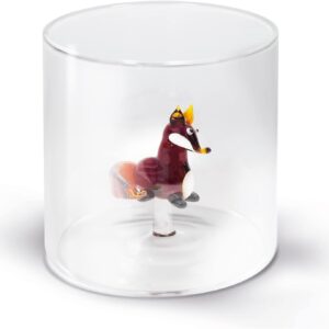 WD Lifestyle Bicchiere in vetro borosilicato in confezione regalo. Capacità: 250 ml Figurina: Volpe