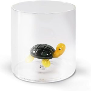WD Lifestyle Bicchiere in vetro borosilicato. Capacità 250 ml. Decoro tartaruga.