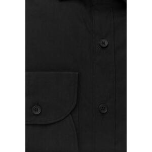 Black Cotton Men's Shirt Slim Fit with French Collar