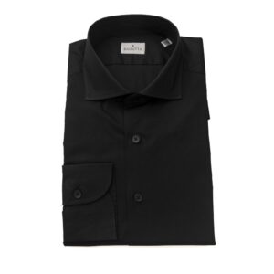 "Black Cotton Men Shirt with French Collar"