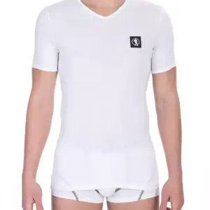 White Cotton Men V-Neck T-Shirt