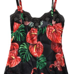 Anthurium Print Silk Camisole Top