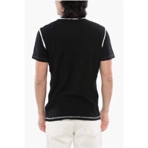 RED TAG Slub Cotton T-DIEGOR-V-RAW T-Shirt with Cracked Effe