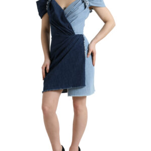 Elegant Two-Tone Blue Sheath Dress