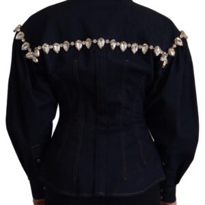 Elegant Crystal-Embellished Denim Jacket