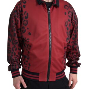 Red Leopard Print Bomber Jacket