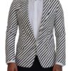Elegant White Striped Single Breasted Blazer