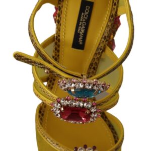 Stunning Crystal-Embellished Yellow Leather Sandals