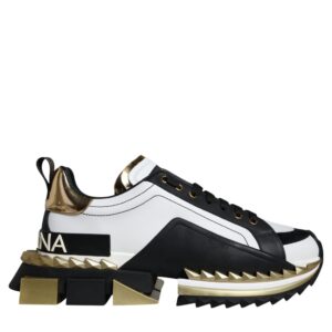 White Gold Black Leather SUPER KING Sneakers Shoes