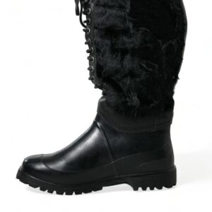 Sleek Black Shearling Mid Calf Boots