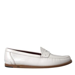 White Leather Slip On Mocassin Loafers Shoes