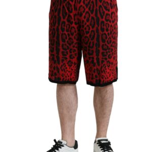 Red Leopard Print Viscose Bermuda Shorts
