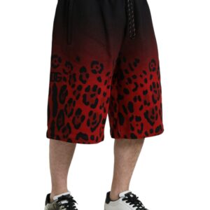 Red Leopard Print Cotton Bermuda Shorts
