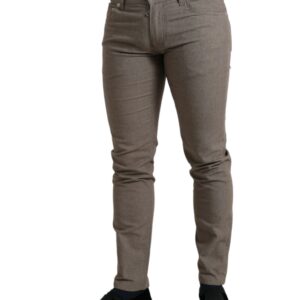 Elegant Brown Cotton Stretch Skinny Pants