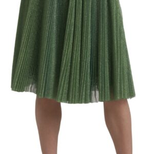 Enchanting Metallic Green Pleated A-Line Skirt